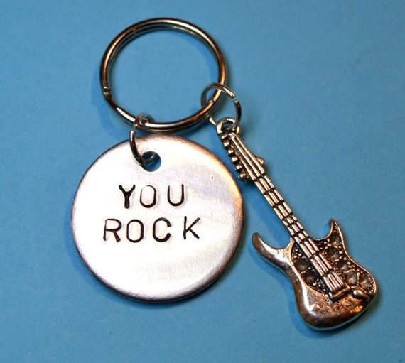 guitar gift- guitarist gift, handstamped keyring - personalised 
