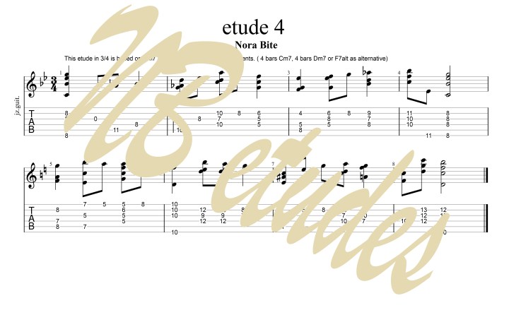 Modern jazz guitar etudes in 3/4 . chord voicings for advanced jazz guitarists.