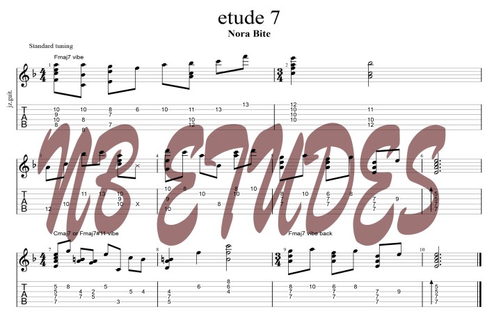 etude 7 - modern jazz guitar etudes. Chord voicings for jazz guitar, finger-style chord melody. These can also be classical guitar etudes.
